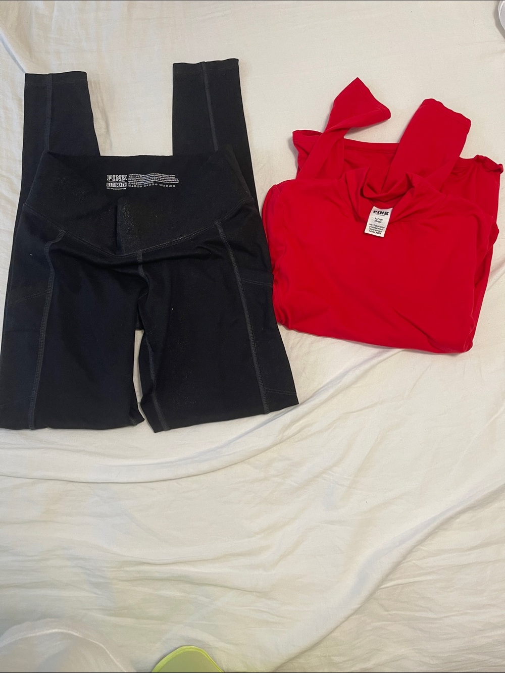 PINK Victoria's Secret Black Leggings with Red Tank Top